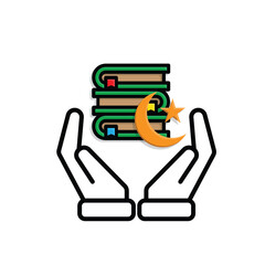 Ramadan icon. Islamic holy book vector in hand. reading, reciting, recitations, studying. activities in the holy month of Ramadan. Mixed design style