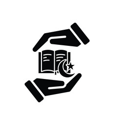 Ramadan icon. Islamic holy book vector in hand. reading, reciting, recitations, studying. activities in the holy month of Ramadan. Solid design style