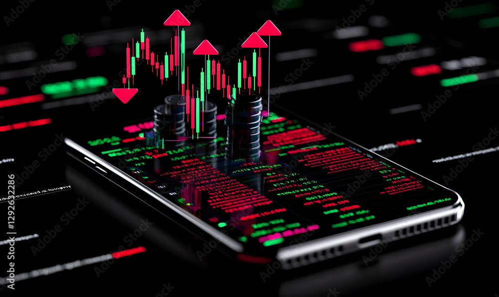 Poster digital trading data display with red and green market indicators
