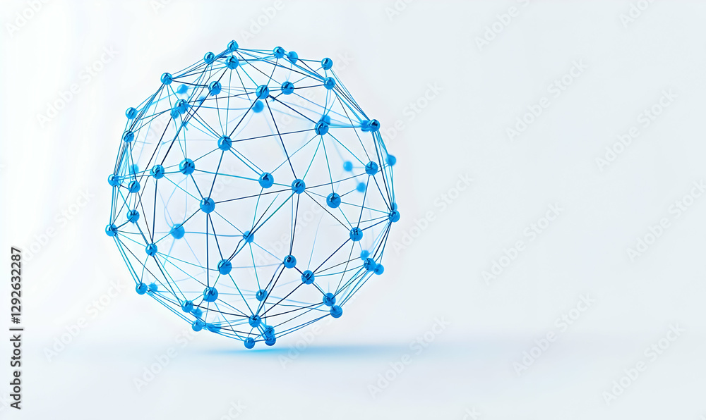Aufkleber 3d abstract network sphere with blue nodes and lines on white background