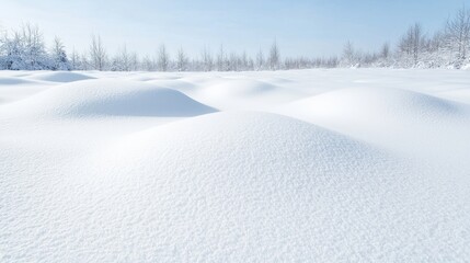 Snowy landscape with gentle mounds.  Winter wonderland scene. Possible use Stock photo for winter themes