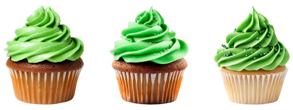 Set of A decorative St. Patrick’s Day cupcake with green frosting isolated on transparent background, in PNG format - Powered by Adobe