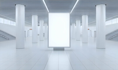 Fototapeta premium Modern Minimalist Empty Hallway with Blank Advertising Board
