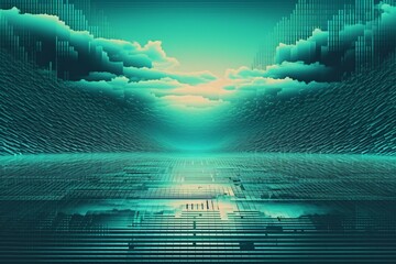 Aqua geometric background combined with retro