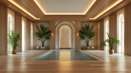 Tranquil Indoor Space Featuring Water Elements and Feng Shui Inspired Design