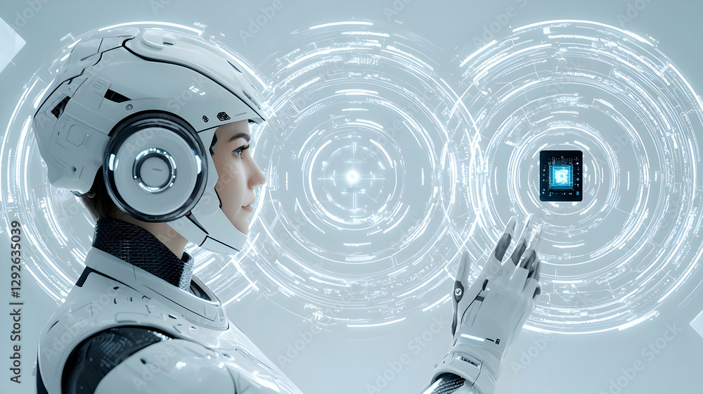 Poster futuristic robot interface design with advanced technology elements