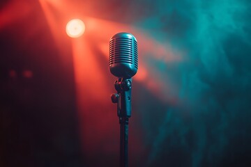 Obraz premium Retro microphone on stage lights