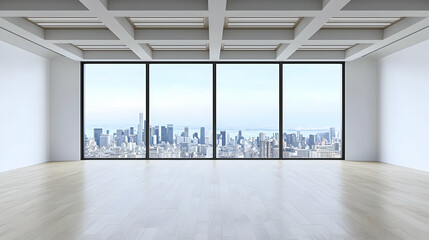 Obraz premium Modern Urban Apartment Interior with Scenic City View