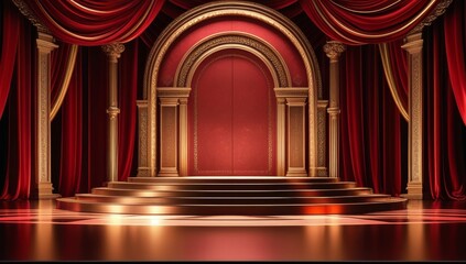 Red golden ceremony award stage venue background.