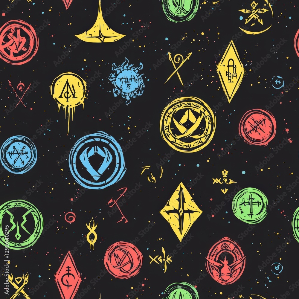 Poster a colorful pattern featuring different colored symbols ideal for creative projects and artistic use