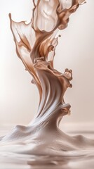 Abstract splash of creamy liquid in motion, light brown and white colors. Artistic flow and movement concept