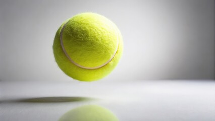 A tennis ball flying over a white background with a subtle gradient effect