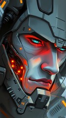 Fototapeta premium A face with a blend of technology and humans, sharp and captivating eyes.