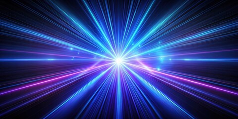 Dense blue and violet laser light beams emanate from a central point on a dark black background, creating an otherworldly ambiance , blue light, futuristic ambiance