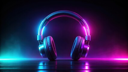 Dark Ambient Electronic Music Background neon glowing headphones on a dark background with electro house music vibes