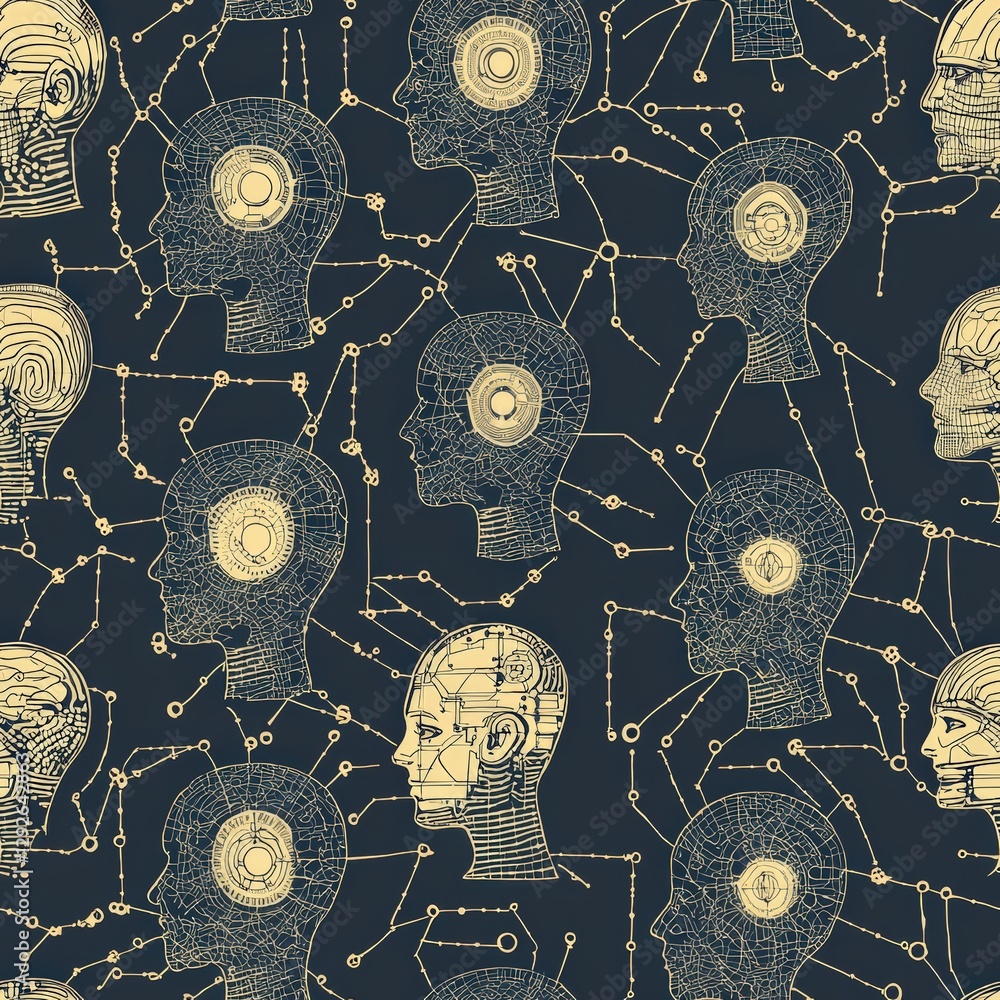 Poster unique pattern featuring a stylized head surrounded by a series of lines creating a dynamic design