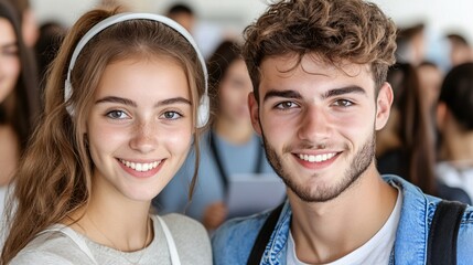 smiling teens in modern social environment