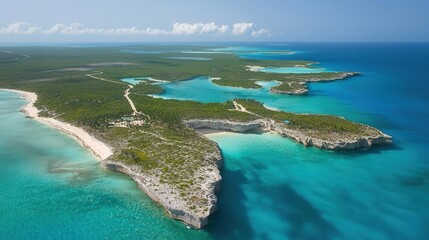 Fototapeta premium Secluded Island Paradise Turquoise Waters and Lush Coastline