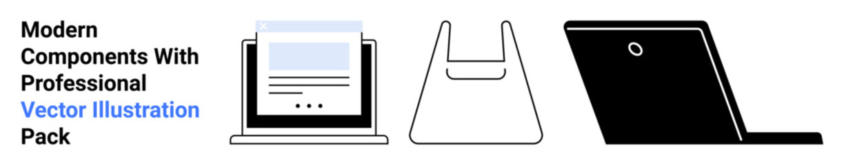 Laptop displaying document, a shopping bag, and a tablet representing technology, e-commerce, and productivity. Ideal for online shopping, apps, automation, business tools tech innovation retail