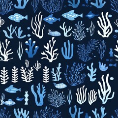 Captivating pattern depicting diverse sea life including fish, coral, and other marine creatures