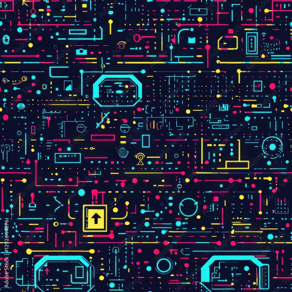 Poster vibrant pattern of various colored geometric shapes creating a dynamic and eye-catching design