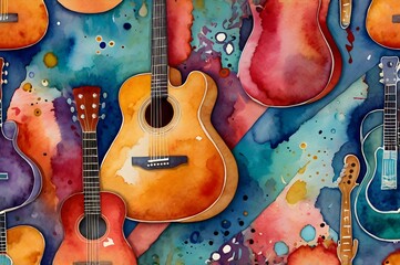 Vibrant musical guitar pattern seamless & artistic design