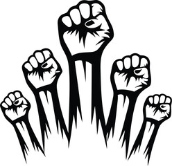 Modern and unique Hand raising fist silhouette vector art, Hand raising fist line art black vector illustration