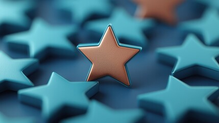 Sleek Brown Star Surrounded by Vibrant Blue Stars on a Soft Background for Creative Design Use