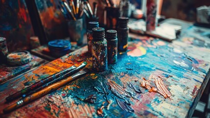 creative workspace with art supplies