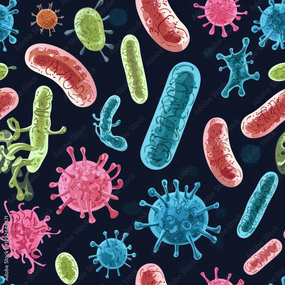 Aufkleber magnified image of a diverse group of bacteria showcasing various shapes and sizes under microscope