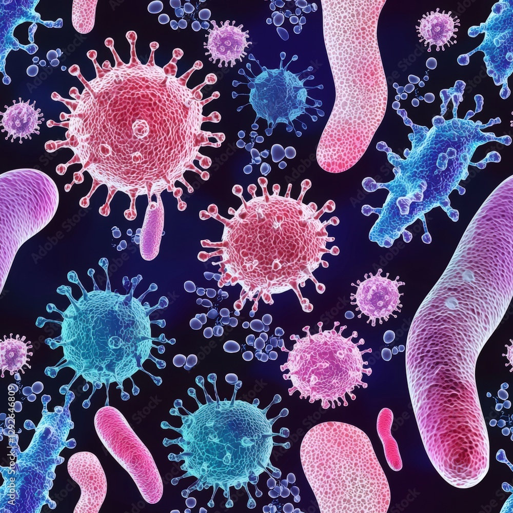 Poster group of viruses captured under microscope showcasing their unique structures and intricate patterns