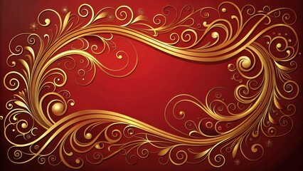 Elegant Golden Swirls on Red Background, decorative elements