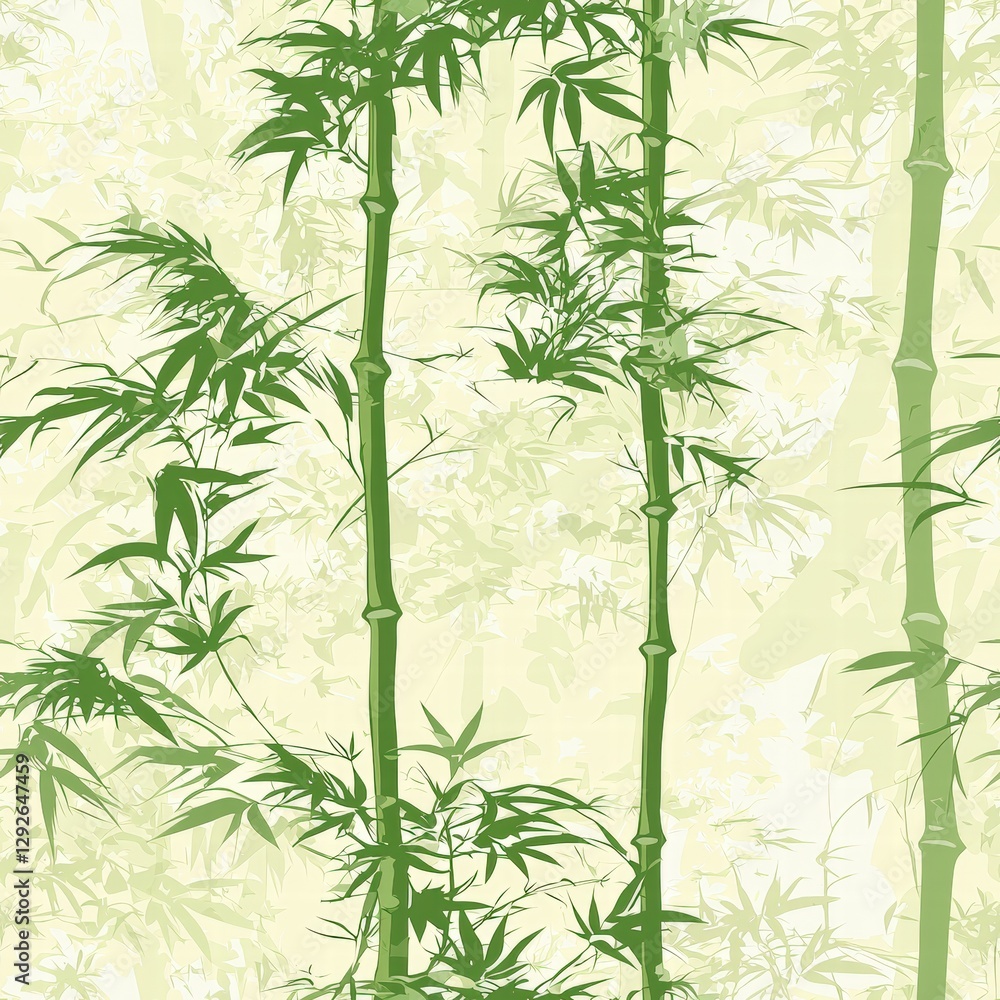 Poster lush bamboo trees towering in a serene forest setting with sunlight filtering through leaves