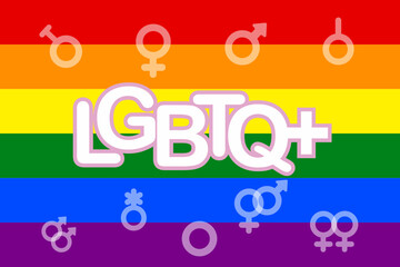 Pride Flag A vibrant and symbolic representation of the LGBTQ+ community, this image features the iconic rainbow flag with the "LGBTQ+" text in the middle.