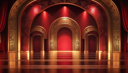 Obraz premium Red golden ceremony award stage venue background.