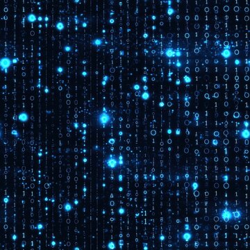 Repetitive display of binary code representing an endless sequence of digital information flow