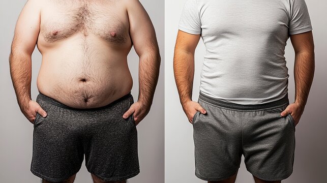 Before-and-After Transformation Image Showing Weight Loss Progress, Dieting