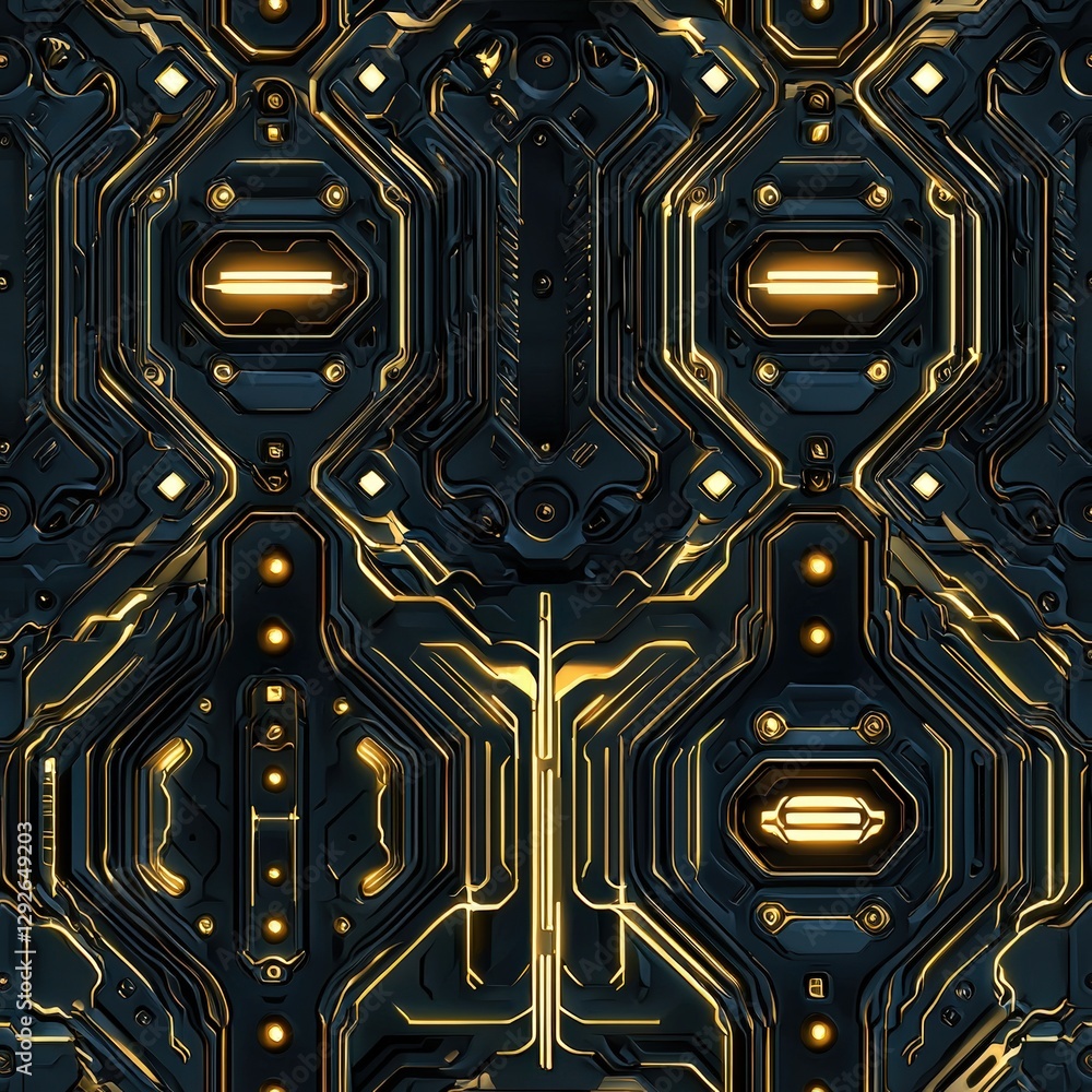 Aufkleber intricate circuit board illuminated by a shimmering gold light creating a high-tech aesthetic