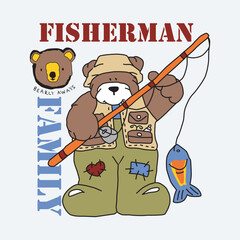 bear as fisherman design cartoon vector illustration