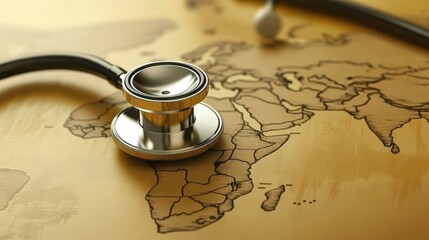 A Stethoscope Resting on a Vintage Map of Africa, Symbolizing Global Health and Medical Outreach in Diverse Communities