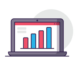Laptop screen displaying bar chart statistics. illustration vector