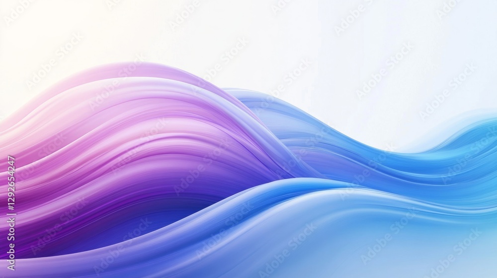 Poster abstract pastel waves with blue and purple gradients flowing smoothly across a light background. mod