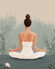 Fototapeta premium Silhouette of a Woman Meditating in Lotus Pose on Water for Relaxation and Balance