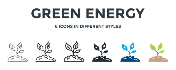 Green Energy Icon In Different Style Vector Illustration. Designed In Thin Line, Regular Line, Bold Line, Glyph, Color Fill, And Flat Style Can Be Used For Web