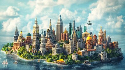 Global Landmarks in Artistic Interpretation - Reimagining Iconic Landmarks from Around the World in Unique Artistic Styles -