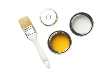 PNG, Paint, yellow and white paint with a stick, top view, isolated on white background