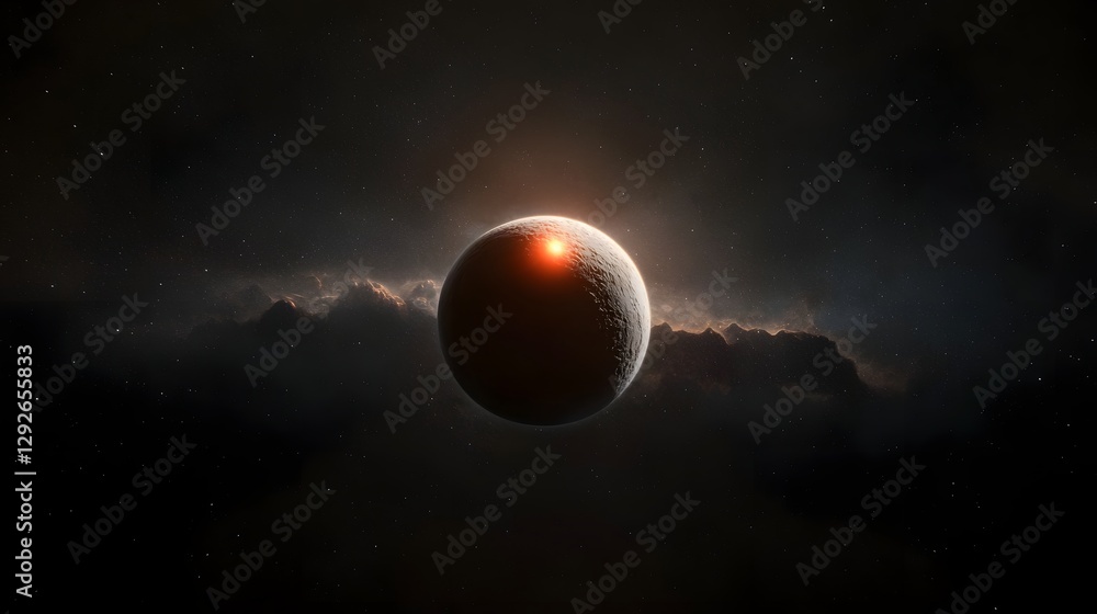 Poster A scientific visualization of the exoplanet Proxima b orbiting around the red dwarf star Proxima Centauri highlighting the tidal locking effects on the planet s atmosphere and surface