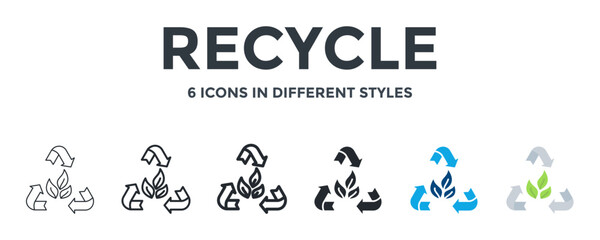 Recycle Icon In Different Style Vector Illustration. Designed In Thin Line, Regular Line, Bold Line, Glyph, Color Fill, And Flat Style Can Be Used For Web