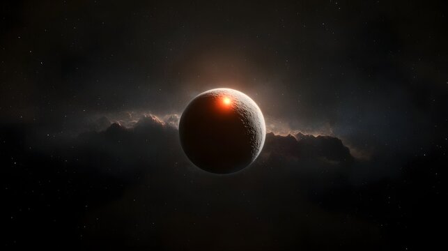 A scientific visualization of the exoplanet Proxima b orbiting around the red dwarf star Proxima Centauri highlighting the tidal locking effects on the planet s atmosphere and surface