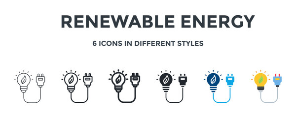 Renewable Energy Icon In Different Style Vector Illustration. Designed In Thin Line, Regular Line, Bold Line, Glyph, Color Fill, And Flat Style Can Be Used For Web